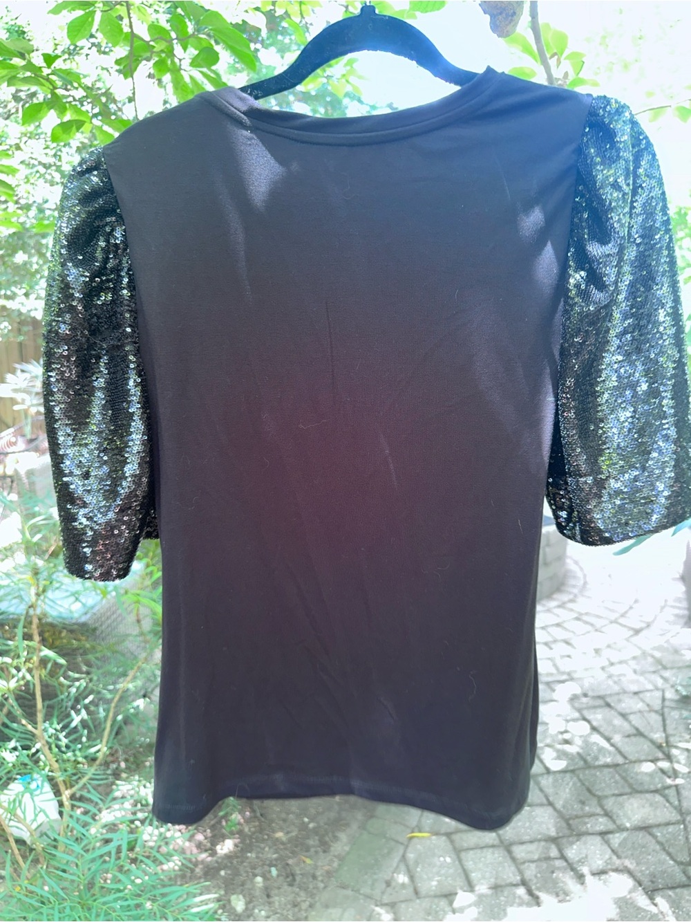 Black Sequin Puff Sleeve Women's Top
